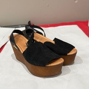 Black Wedge Sandals with double wrap around ankle